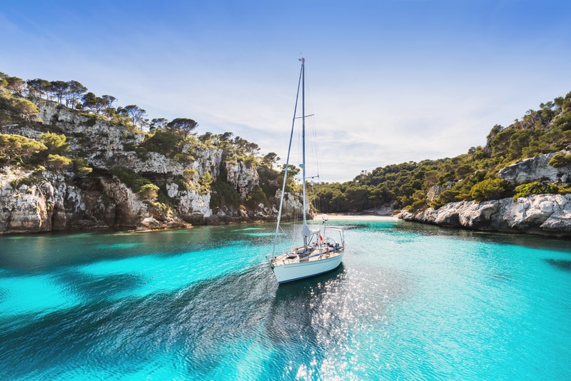Boat anchored in a secluded bay