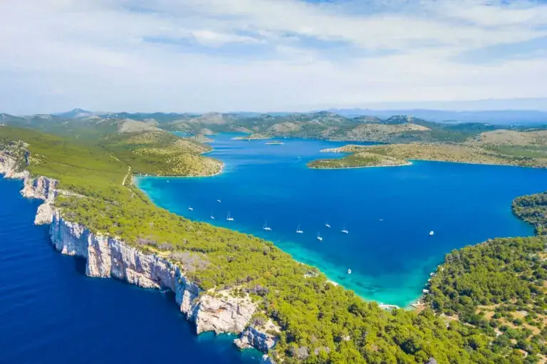 Dugi Otok aerial photo with boats anchored