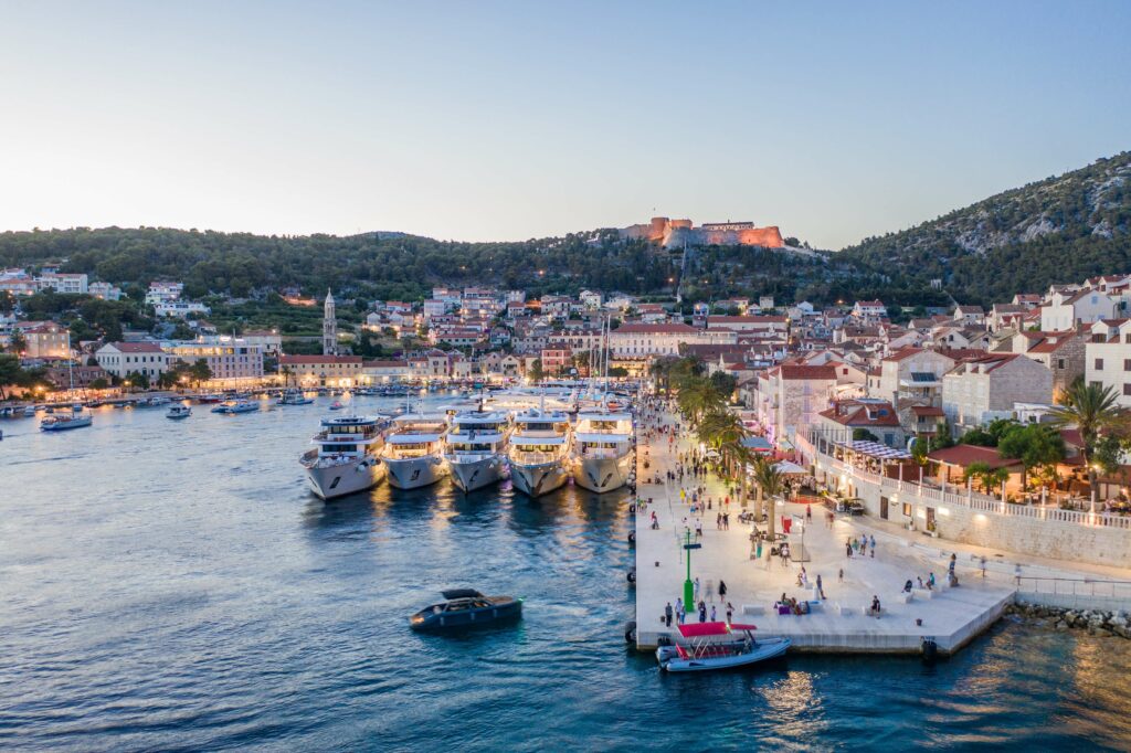 Hvar town with yachts anchored